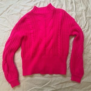 Hot pink mock neck knit sweater, size M